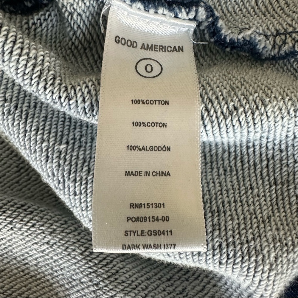 GOOD AMERICAN JEANIUS CROPPED Indigo Blue Terry Sweatshirt Size XS - Picture 10 of 13